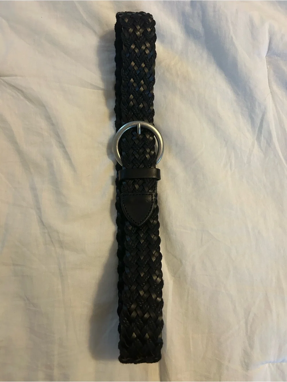 Banana Republic Black Braided Leather Belt with Silver Buckle